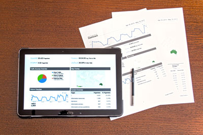 A tablet showing financials