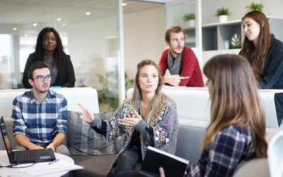 A group of people talking