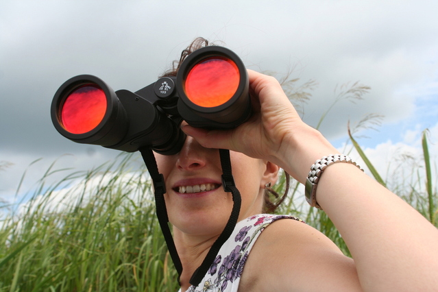 A job seeker looking through binoculars